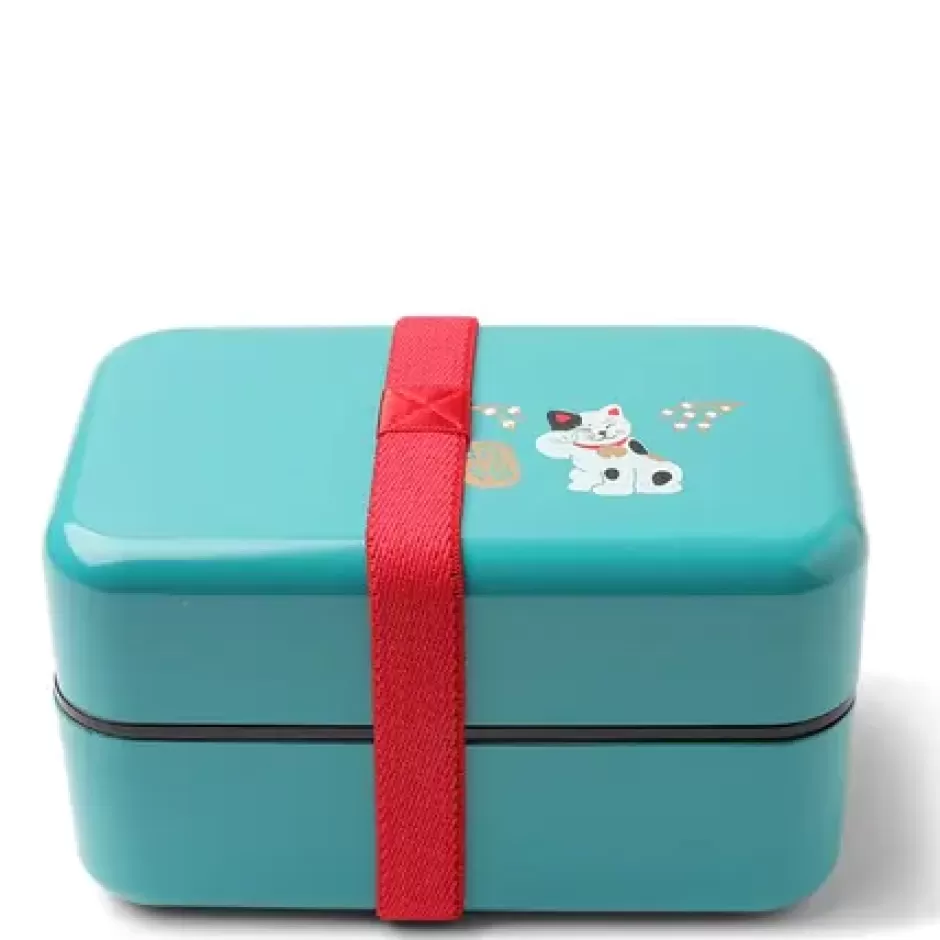 Bento Sets^MIYA Company Bento Box Fortune Cat Teal Blue