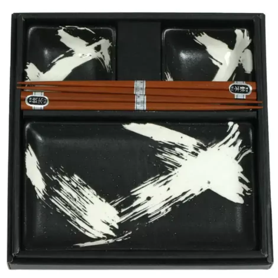 Plate Sets^MIYA Company Black Brush Stroke Sushi Set