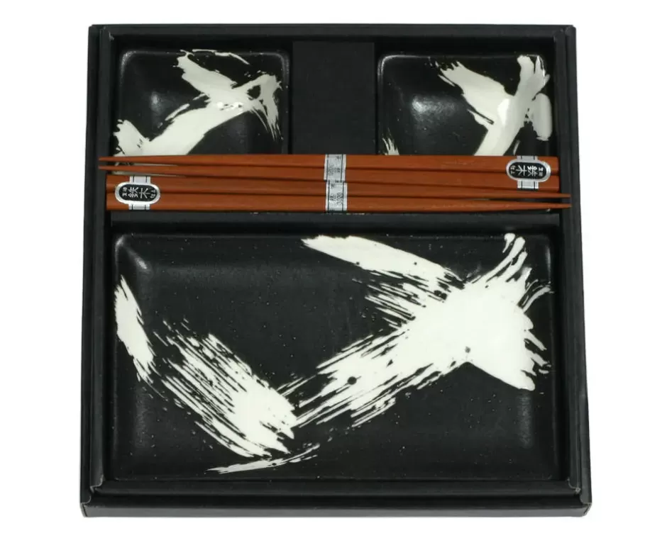 Plate Sets^MIYA Company Black Brush Stroke Sushi Set