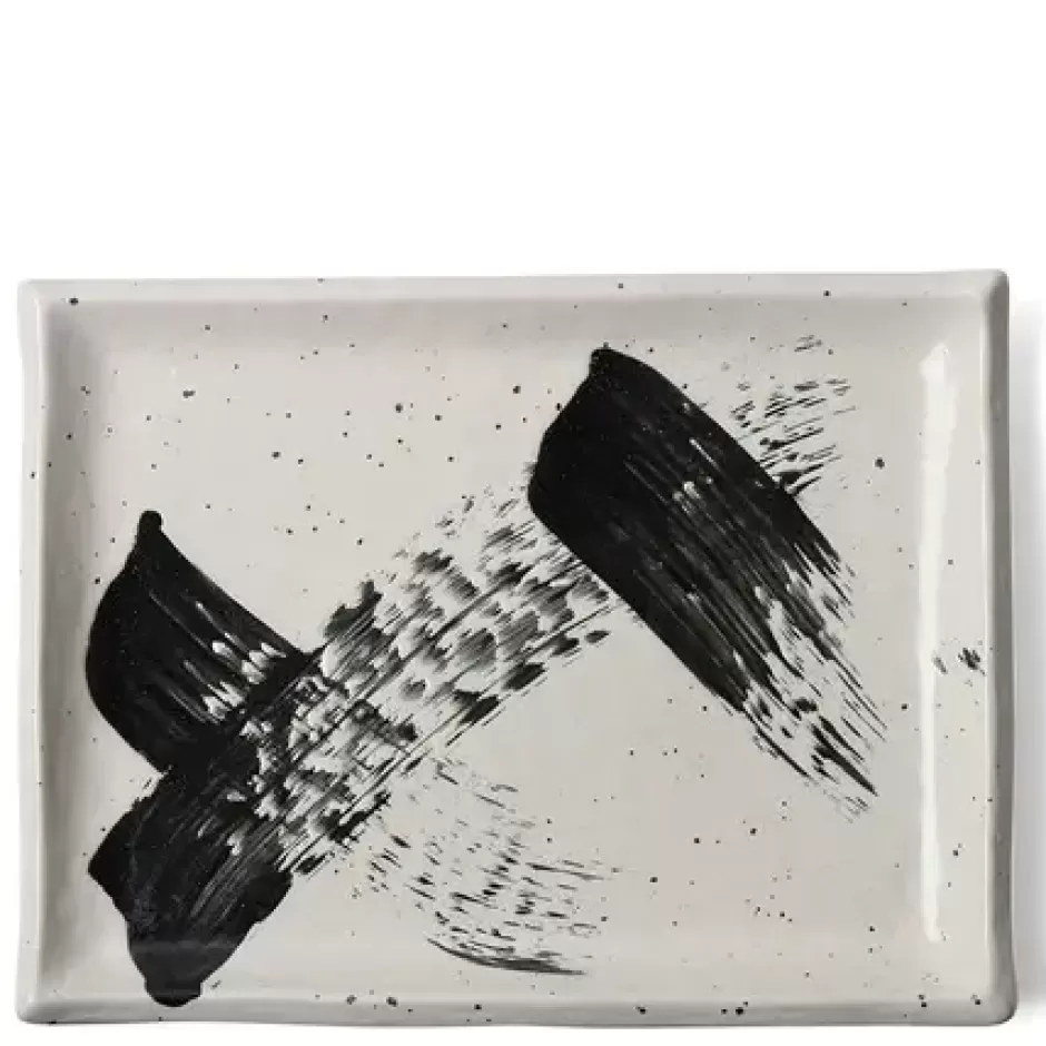 Serving Bowls & Plates^MIYA Company Black White Brush Rectangle Platter