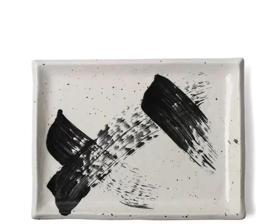 Serving Bowls & Plates^MIYA Company Black White Brush Rectangle Platter