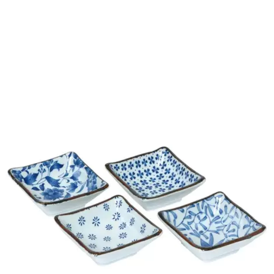 Sauce Dishes^MIYA Company Blue & White 3.25" Sq. Sauce Dish Set