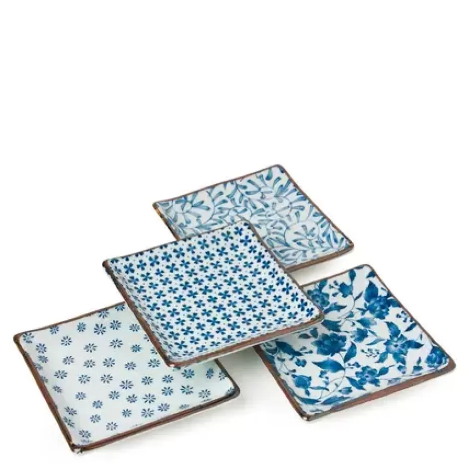 Plate Sets^MIYA Company Blue & White 5" Sq. Plate Set