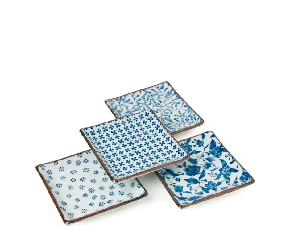 Plate Sets^MIYA Company Blue & White 5" Sq. Plate Set