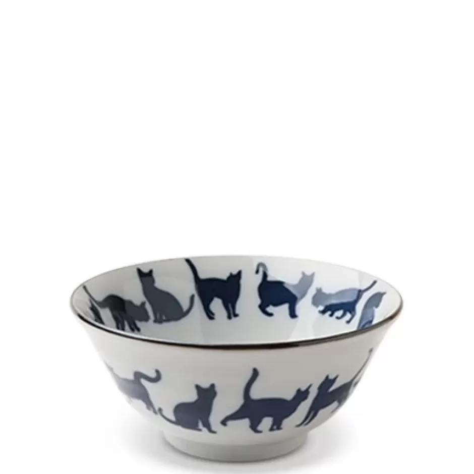 Bowls^MIYA Company Blue & White Cat Parade 5.75" Bowl