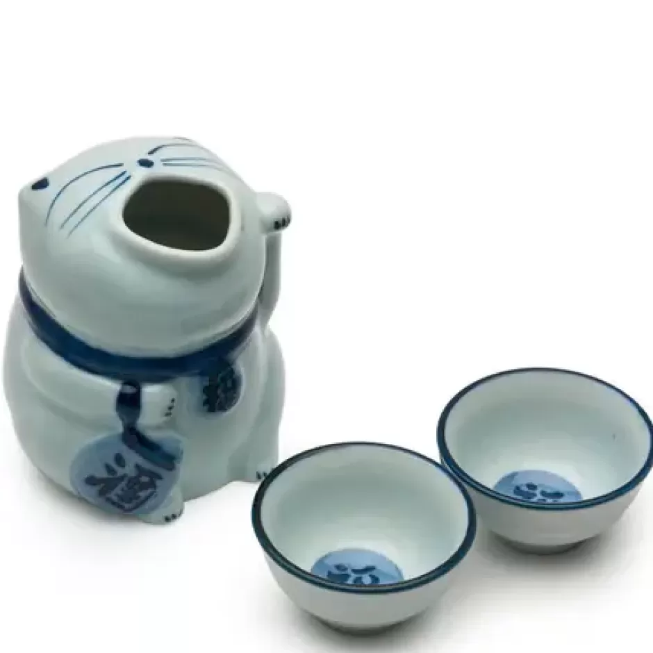 Other^MIYA Company Blue & White Cat Sake Set