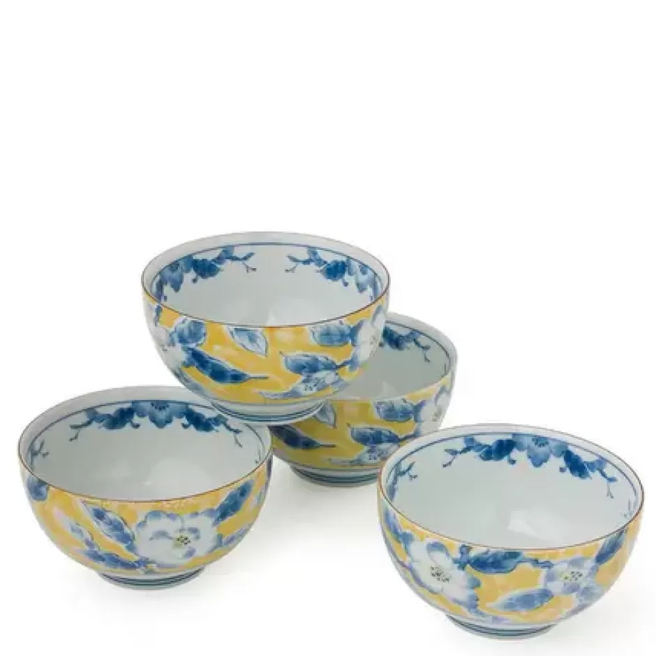 Bowl Sets^MIYA Company Blue Flower 5" Yellow Bowl Set