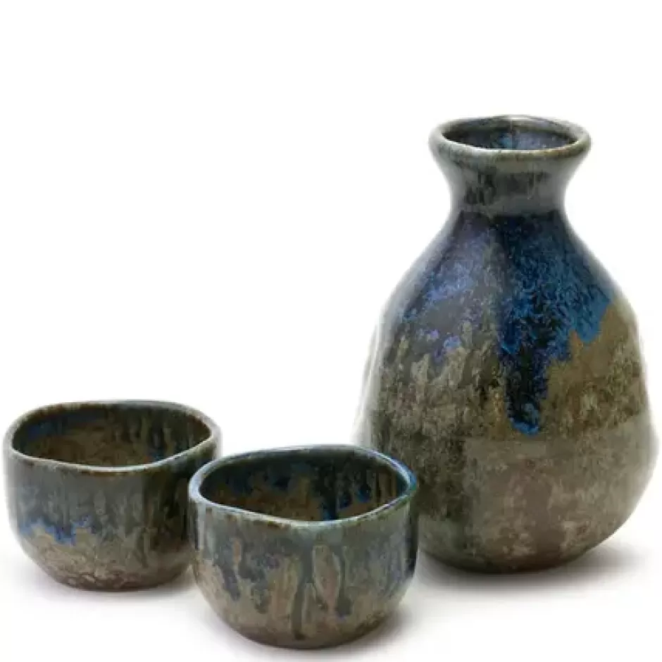 Sake Sets^MIYA Company Brown & Blue Glaze Sake Set