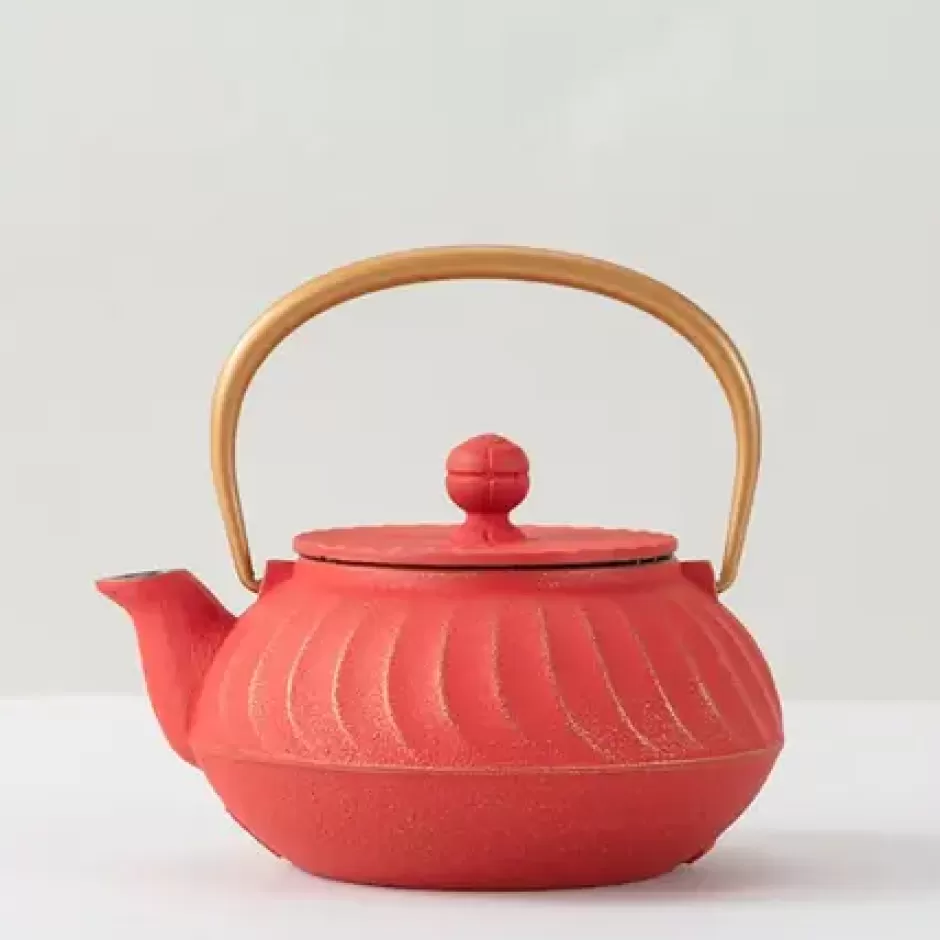 Teapots - Cast Iron^MIYA Company Cast Iron Teapot Red Wave Gold Handle