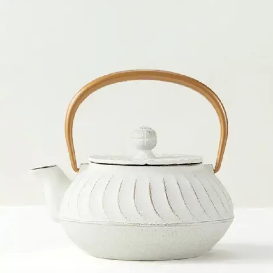 Teapots - Cast Iron^MIYA Company Cast Iron Teapot White Wave Gold Handle