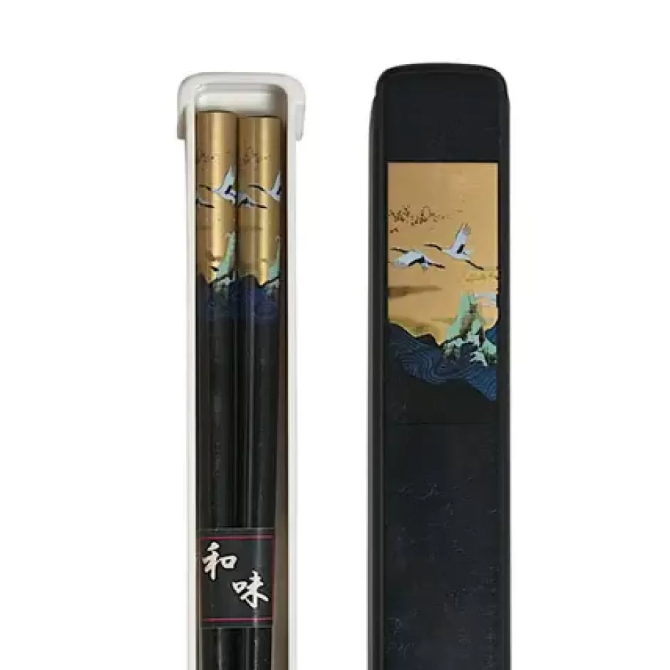 Chopsticks^MIYA Company Cranes Chopsticks With Case - Black