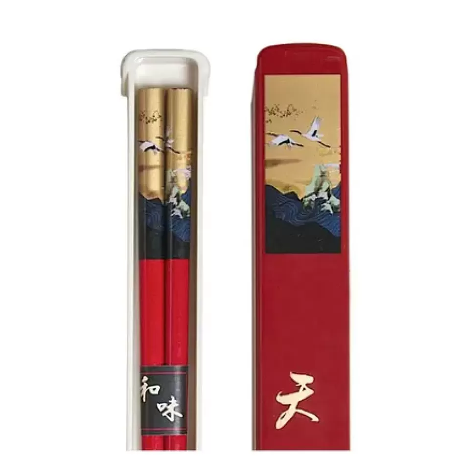 Chopsticks^MIYA Company Cranes Chopsticks With Case - Red