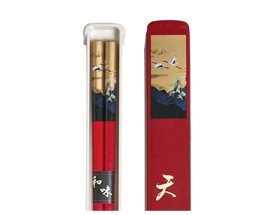 Chopsticks^MIYA Company Cranes Chopsticks With Case - Red