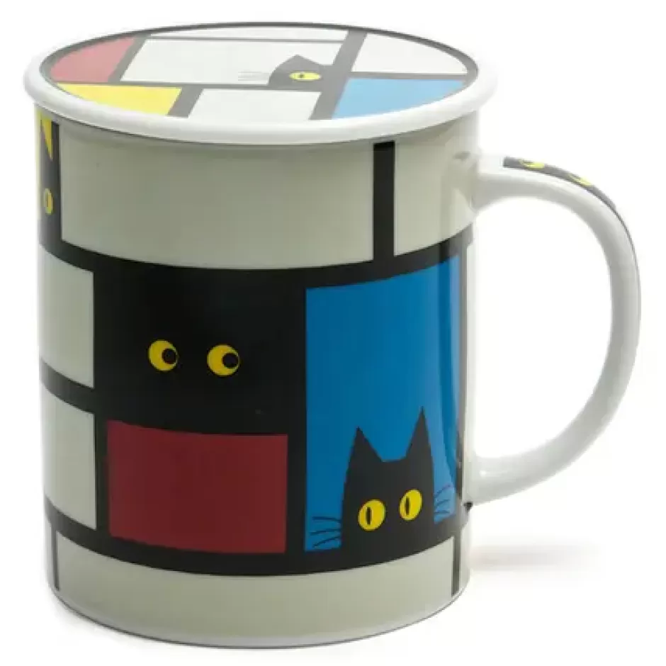 Cups/Mugs^MIYA Company Cubist Cat 8 Oz. Lidded Mug - Gray