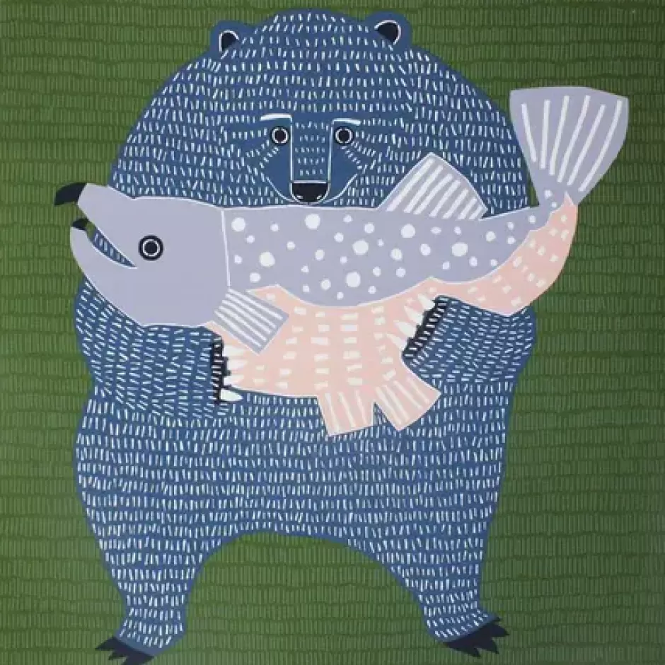 Furoshiki & Tenugui^MIYA Company Furoshiki Bear Fish 41" Sq.