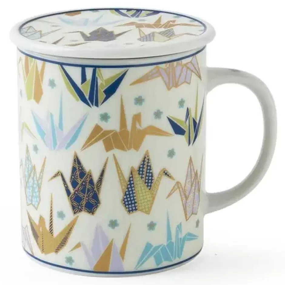 Other^MIYA Company Origami Cranes 8 Oz. Lidded Mug - Blue