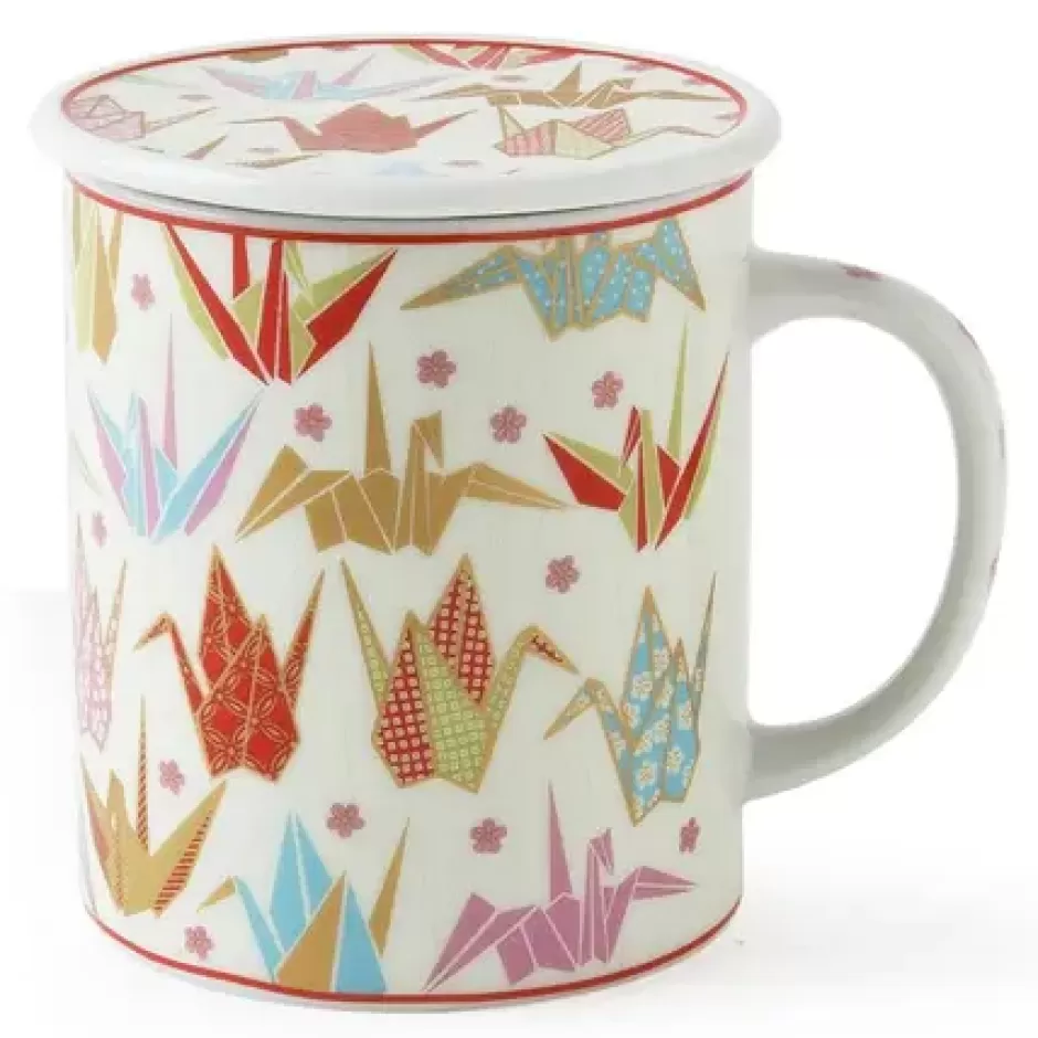 Other^MIYA Company Origami Cranes 8 Oz. Lidded Mug - Pink