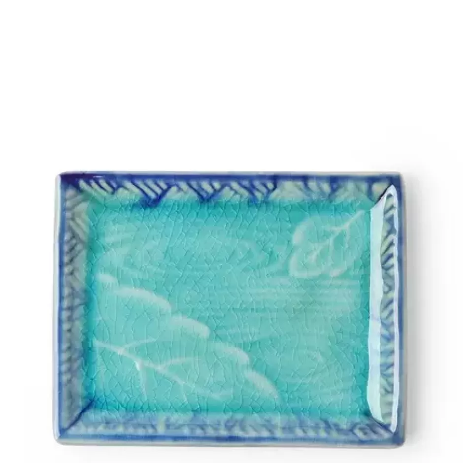 Small Plates^MIYA Company Plate Rectangle Turquoise Crackle Leaf/Pond