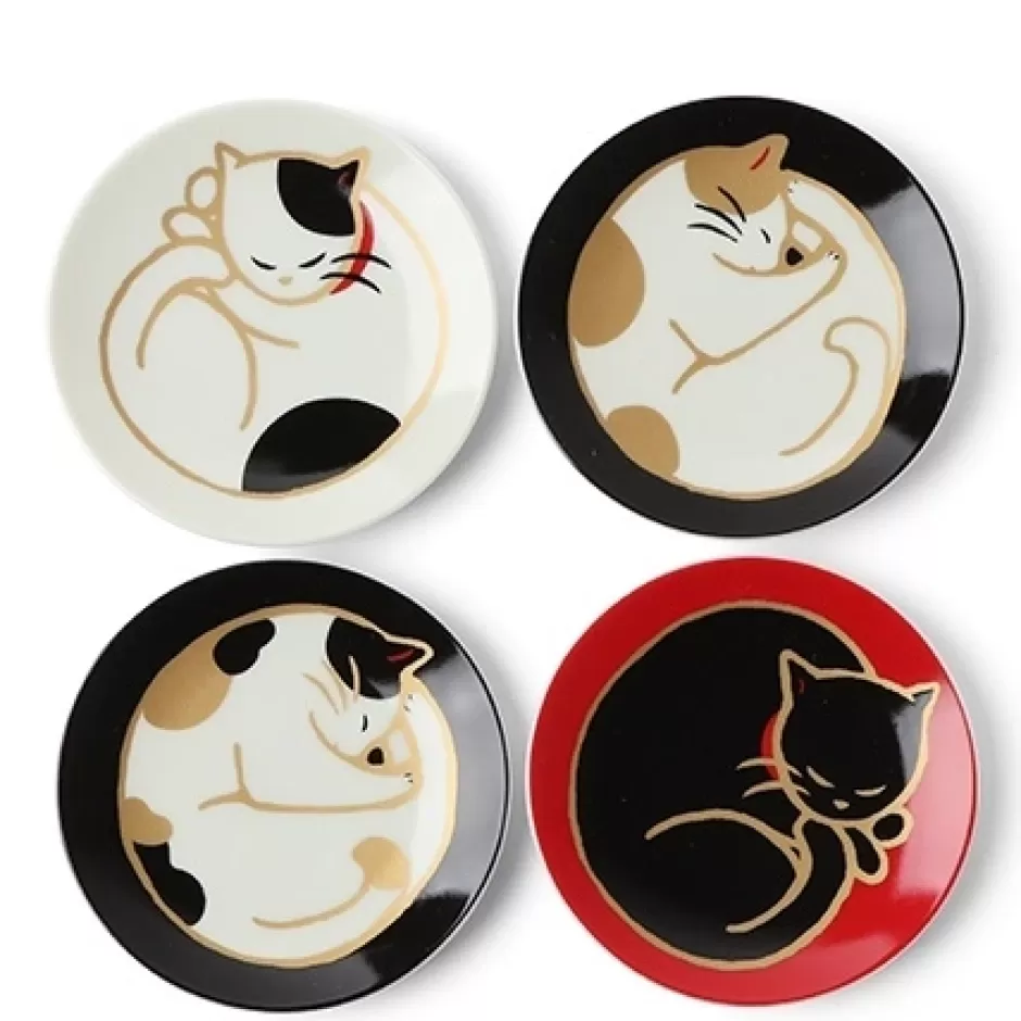 Plates^MIYA Company Sleepy Cat 3.5" Mini Plate Set/4