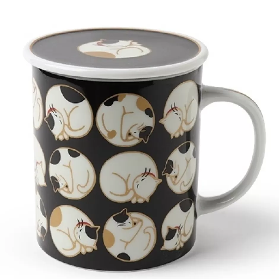 Cups/Mugs^MIYA Company Sleepy Cat 8 Oz. Lidded Mug - Black