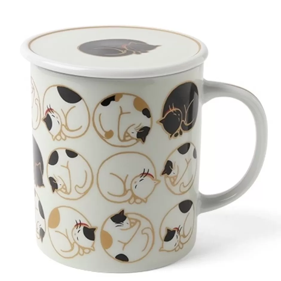 Cups/Mugs^MIYA Company Sleepy Cat 8 Oz. Lidded Mug - White