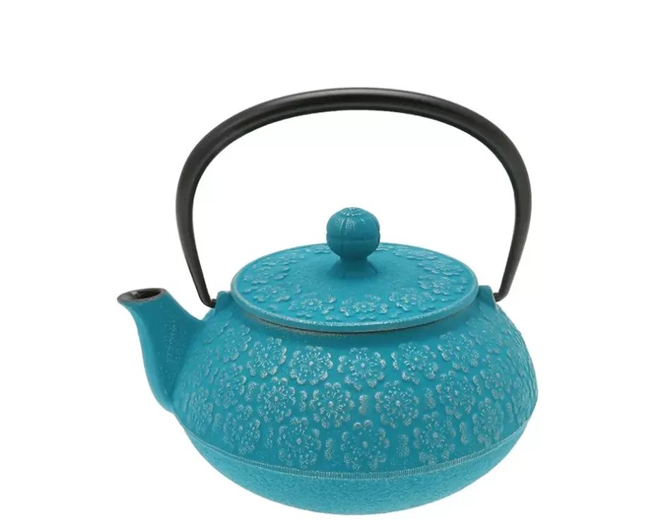 Teapots - Cast Iron^MIYA Company Teapot Cast Iron Silver Turquoise Sakura